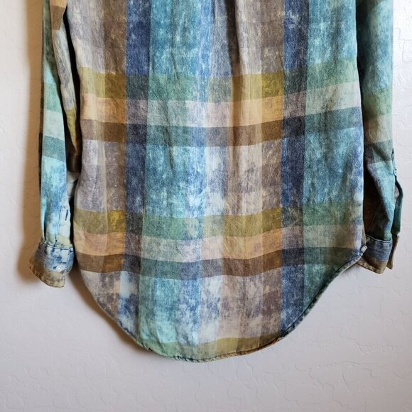 Anthropologie Isabella Sinclair Plaid Ruffle Henley Top Acid Wash Size Womens XS - Picture 10 of 11
